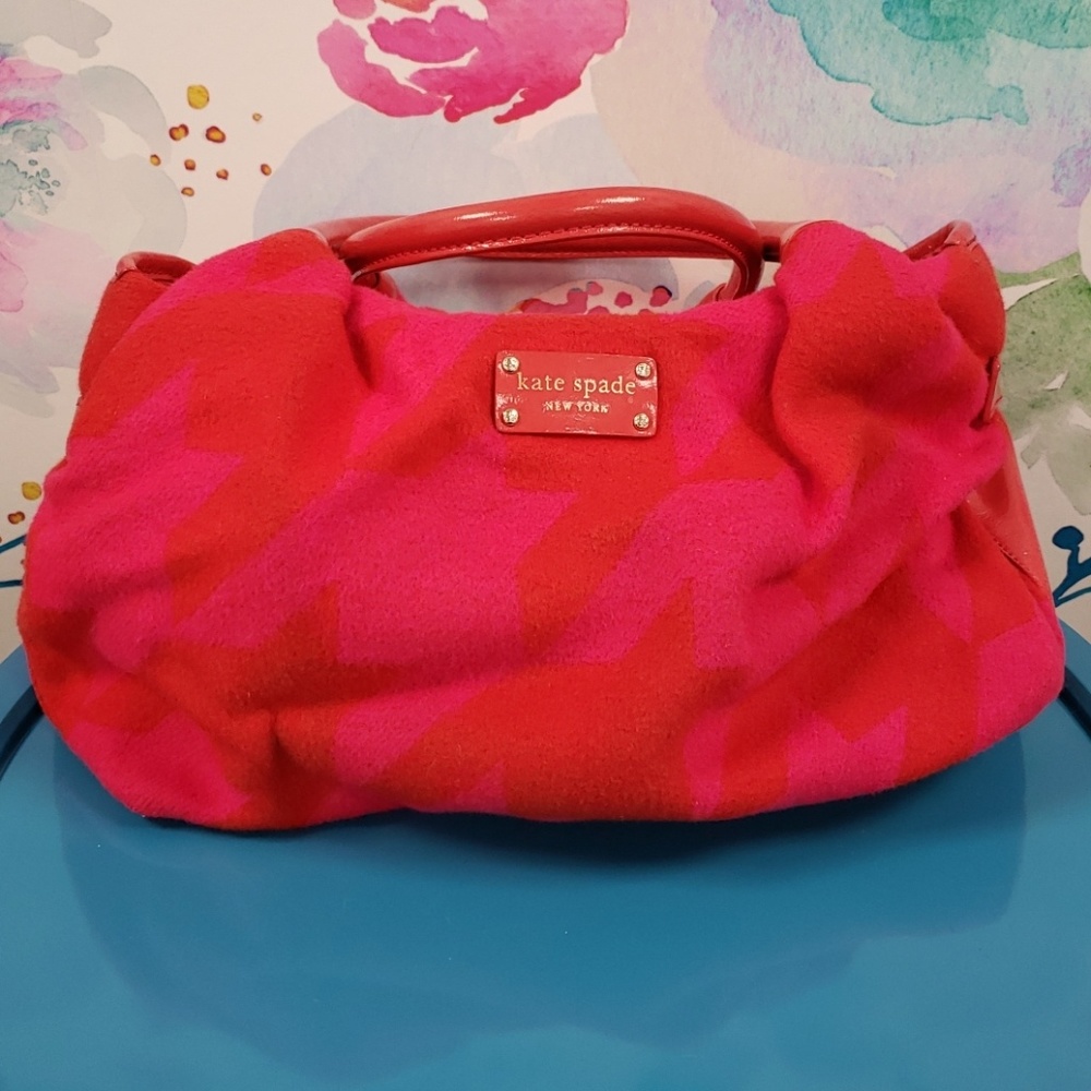 Kate Spade pink felt houndstooth handbag